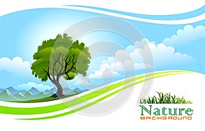 Tree with Flowing Graphic Wave Background