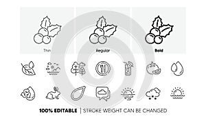 Tree, Food and Sunrise line icons. For web app, printing. Line icons. Vector