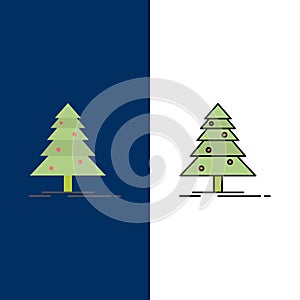 Tree, Forest, Christmas, XMas  Icons. Flat and Line Filled Icon Set Vector Blue Background