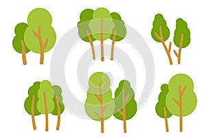 Tree forest. Flat green wood plant. Garden illustration. Nature symbol set. Ecology floral environment