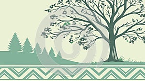 Tree in Forest Landscape with Geometric Border, vector design Generative AI