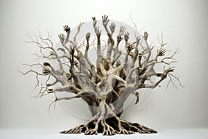 Tree formed entirely by interconnected human figures, symbolizing unity and interconnectedness. Ai generated