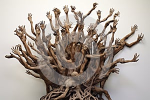 Tree formed entirely by interconnected human figures, symbolizing unity and interconnectedness. Ai generated