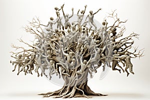 Tree formed entirely by interconnected human figures, symbolizing unity and interconnectedness. Ai generated