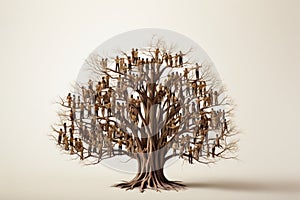 Tree formed entirely by interconnected human figures, symbolizing unity and interconnectedness. Ai generated