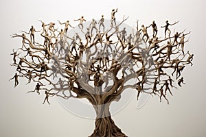 Tree formed entirely by interconnected human figures, symbolizing unity and interconnectedness. Ai generated