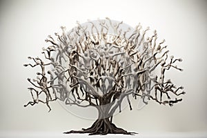 Tree formed entirely by interconnected human figures, symbolizing unity and interconnectedness. Ai generated