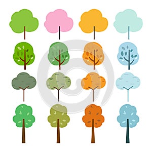 tree in four times of year spring, summer, autumn and winter vector illustration. trees isolated elements icon set