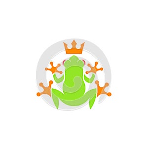 Tree frog. Logo. Tropical frog with crown on white background