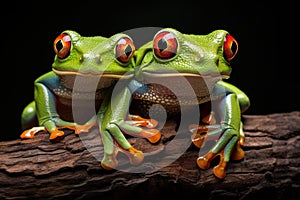 Tree frogs on a dark background