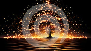 Tree with glitter star in night lake background