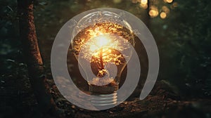 Tree glowing in a bulb amidst forest scenery
