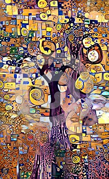 The tree with gold fruits -colorful painting in klimt style
