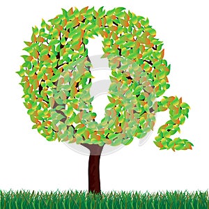 Exclusive. Autumn tree in the form of the chemical formula of oxygen. Vector.