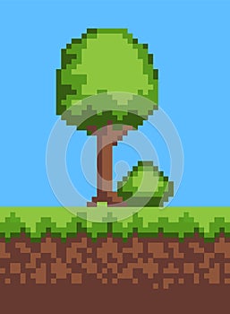 Tree and Grass Ground Object Vector Illustration