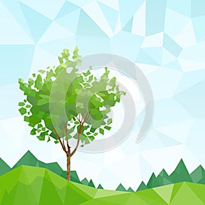 Tree green leaves polygon graphic with copy space