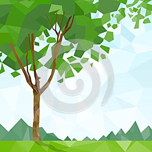 Tree green leaves polygon graphic with copy space