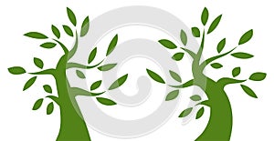 Tree green logo set. Eco organic emblem collection. Family life. Plant oak logotype icon . Vector silhouette of tree.