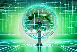 Tree growing on Circuit digital ball. Digital and Technology Convergence