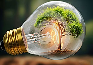 A tree growing inside a light bulb.