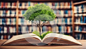 tree is growing out of an open book