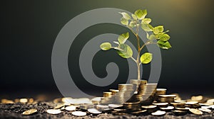 tree growing on pile of golden coins, growth business finance investment and Corporate Social Responsibility or CSR practice