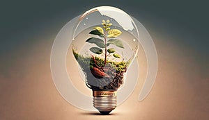 The tree growing on the soil in a light bulb. Creative ideas of earth day