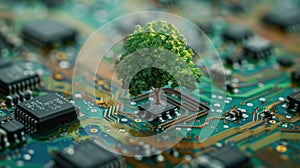 A tree is growing on top of a computer chip