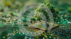 A tree is growing on top of a computer chip