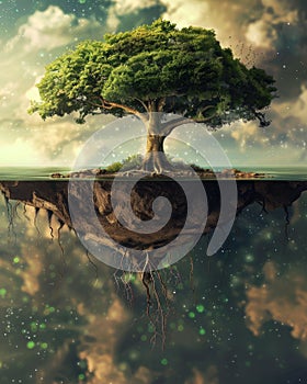 A tree growing upside down from the sky