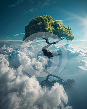 A tree growing upside down from the sky