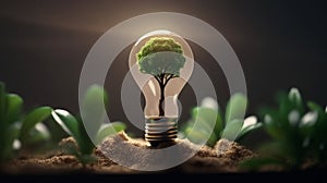 A tree grows in light bulbs, energy-saving and environmental concepts on Earth Day