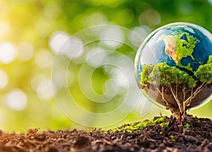 Tree growth on globe on earth day nature concept