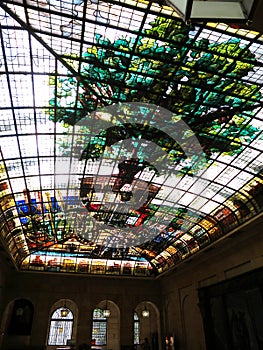 The Tree of Guernica stained glass ceiling inside the Assembly House in Guernica, SPAIN photo