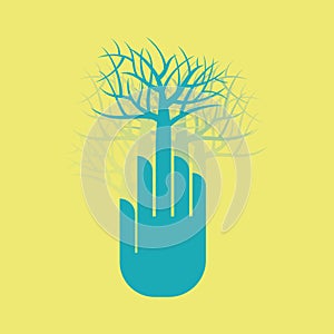 Tree with hand illustration, creative concept