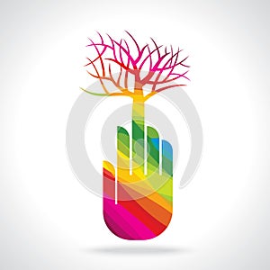 Tree with hand illustration, creative concept