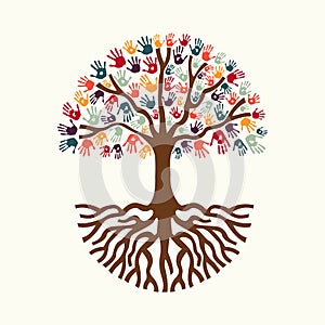 Tree hand illustration for diverse people team help photo