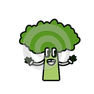Tree with hands and happy smile retro style 50th cartoon illustration