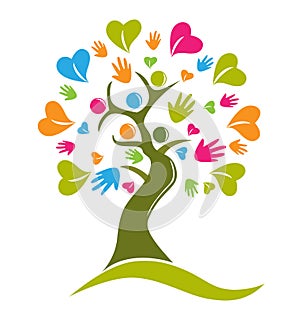 Tree hands and hearts figures logo