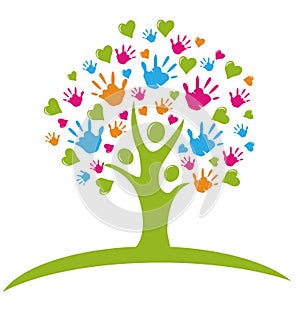 Tree with hands and hearts logo