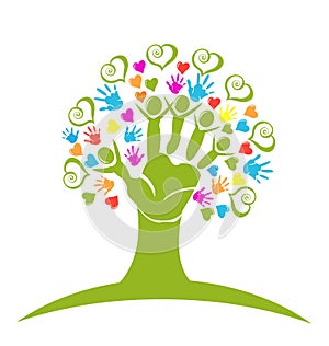 Tree hands and hearts logo