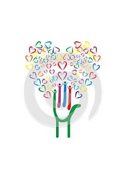 Tree with hands and hearts logo