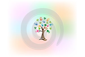 Tree hands print love hearts logo