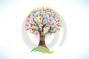 Un árbol manos prensa corazón vistoso designación de la organización o institución 