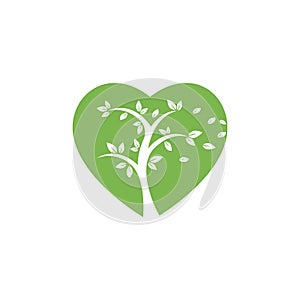 Tree heart logo design. Love nature creative logo design template.