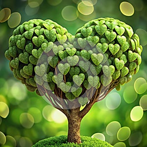 a tree with heart shaped green leaves growing