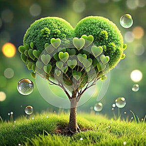 a tree with heart shaped green leaves growing