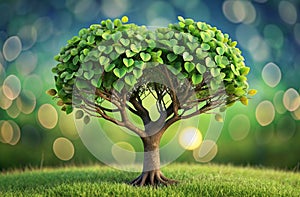 a tree with heart shaped green leaves growing