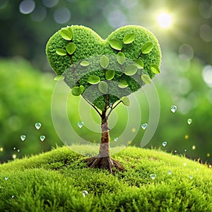 a tree with heart shaped green leaves growing