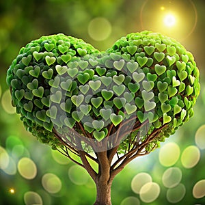 a tree with heart shaped green leaves growing